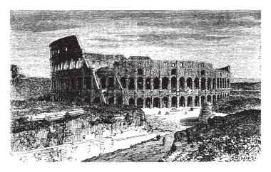 Roma Colosseum, Roma'da gladyatör yarışmalar ve genel gözlükler, vintage çizgi çizme veya oyma illüstrasyon için kullanılan Roma İmparatorluğu sırasında inşa en büyük eliptik amphitheate bulunan.