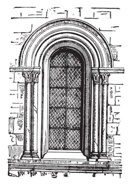 Chalons Our Lady penceresine, vintage illüstrasyon kazınmış. Endüstriyel ansiklopedi E.-O. Lami - 1875