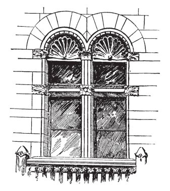 Eşleşmiş Windows bağımsız windows bir dikey kızak ve kalıplar, ince ve detaylı ayrılmış kapalı iklim, vintage çizim için en iyi duruma getirme veya illüstrasyon oyma olduğunu.