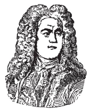 George Frederick, 1685-1759, o bir müzisyen ve besteci, ünlü yaptığı çalışmalarla Atlanta ve onun Opera, oratoryo, marşlar ve organ konçertoları, vintage çizgi çizme ya da oyma illüstrasyon Handel