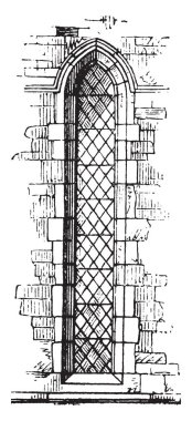 Erken İngilizce pencere içeren erken İngilizce windows sivri kemerler ve tonozlu çatılar, vintage çizgi çizme veya oyma çizim örnekleri.