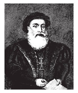 Vasco da Gama, c. 1460-1524, o Portekizli kaşif ve ilk Avrupa Hindistan deniz, vintage çizgi çizme veya oyma illüstrasyon ulaşmak için oldu