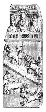 Fildişi iki kanatlı tablo tablet temsil eden yarış sirk, vintage oyulmuş illüstrasyon. Endüstriyel ansiklopedi E.-O. Lami - 1875