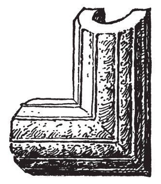 Köşe-parça dikkatlice planlanması çizgiler, vintage çizgi çizme veya oyma illüstrasyon ile süslü.