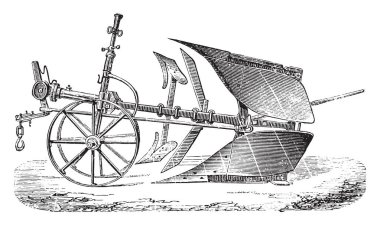 Çift Kişilik plough Brabant Bay Delahaye, vintage illüstrasyon kazınmış. Endüstriyel ansiklopedi E.-O. Lami - 1875