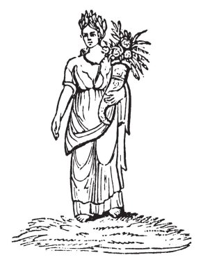 Victoria, Roma mitolojisi, zafer, vintage çizgi çizme veya oyma illüstrasyon şahsında tanrıçası olan eski bir resmini.