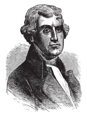 Thomas Jefferson, 1743-1826, he was an American founding father, principal author of the declaration of Independence, third president of the United States and second Vice President of United States, vintage line drawing or engraving illustration clipart