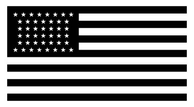 44 yıldız Amerika Birleşik Devletleri bayrağı, 1891, bu bayrak kırmızı bayrak üst sol köşesindeki beyaz ve mavi dikdörtgen ile dönüşümlü olarak yatay çizgiler vardır, dikdörtgen, vintage çizgi çizme veya oyma illüstrasyon içinde beş sivri uçlu yıldız 44 beyaz