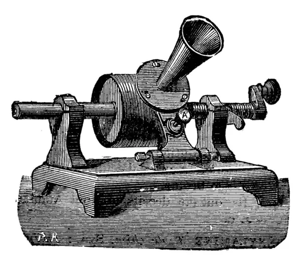 Fonógrafo Edison Ilustración Grabada Vintage Enciclopedia Industrial Lami 1875 — Vector de stock