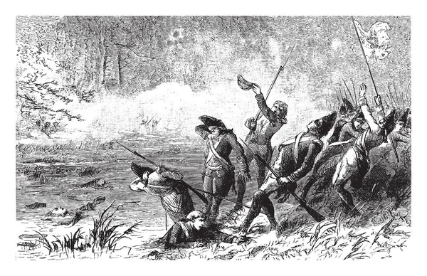 一般的なジョージ ワシントンの革命軍を破ったイギリス軍 ビンテージの線描画や彫刻イラスト — ストックベクタ