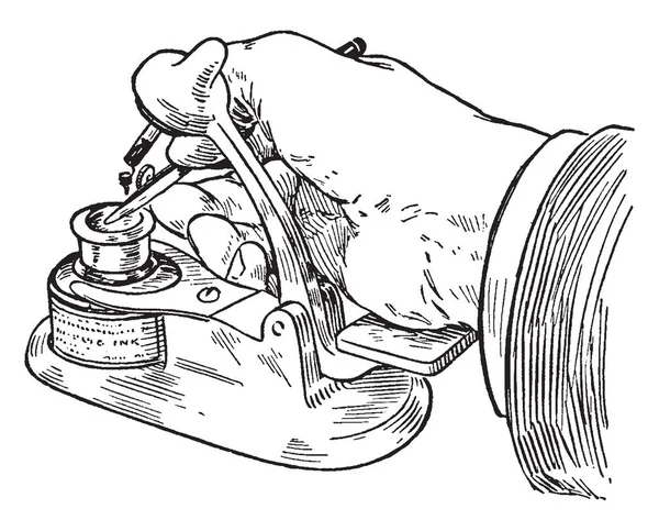 Titular Botella Tinta Alteneder Company Derramarse Dibujo Fecha Patentada Círculo — Vector de stock