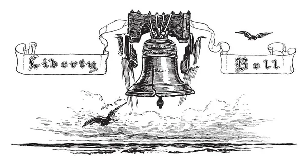 Колокол Свободы Печать Имеет Колокол Свободы Над Берегом Моря Летающих — стоковый вектор