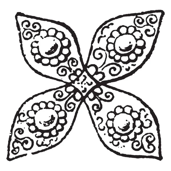 Крест Тонкого Золота Работы Сформированной Четырех Листьев Винтажные Линии Рисунок — стоковый вектор