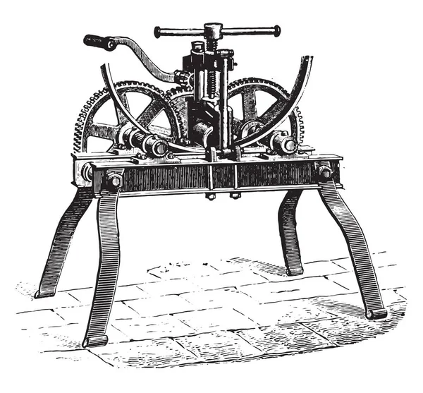 Máquina Para Dobrar Rodas Círculos Ferros Vintage Gravada Ilustração Enciclopédia — Vetor de Stock