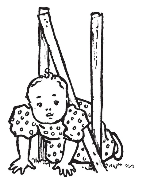 Ein Großbuchstabe Mit Baby Vintage Linienzeichnung Oder Gravur Illustration — Stockvektor