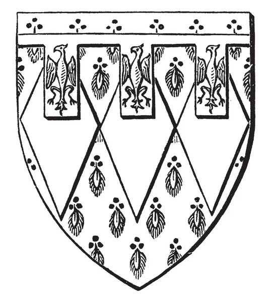 Shield Sir Edward Montague Escutcheon Field Heraldry Vintage Line Drawing — Stock Vector