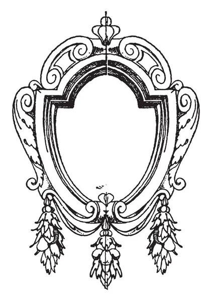 文艺复兴时期的表带 工作框架是椭圆形的形状设计 它有叶子图案 复古线条画或雕刻插图 — 图库矢量图片
