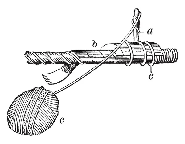 发球槌 方便使用绳索防止擦伤 复古线条画或雕刻插图 — 图库矢量图片