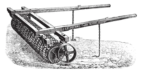 Crosskill Roller Heeft Tanden Opknoping Pecard Vintage Gegraveerde Afbeelding Industriële — Stockvector