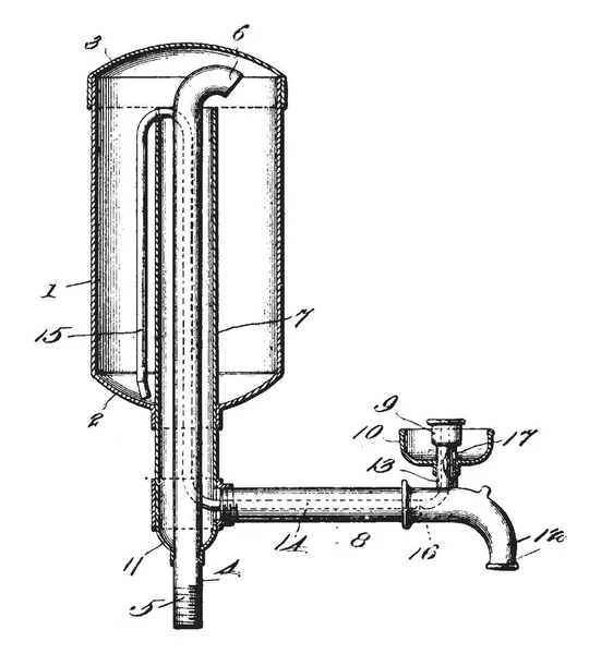 一种被称为喷泉的饮水机 里面有一个水龙头 用来喝水 复古线画或雕刻插图 — 图库矢量图片
