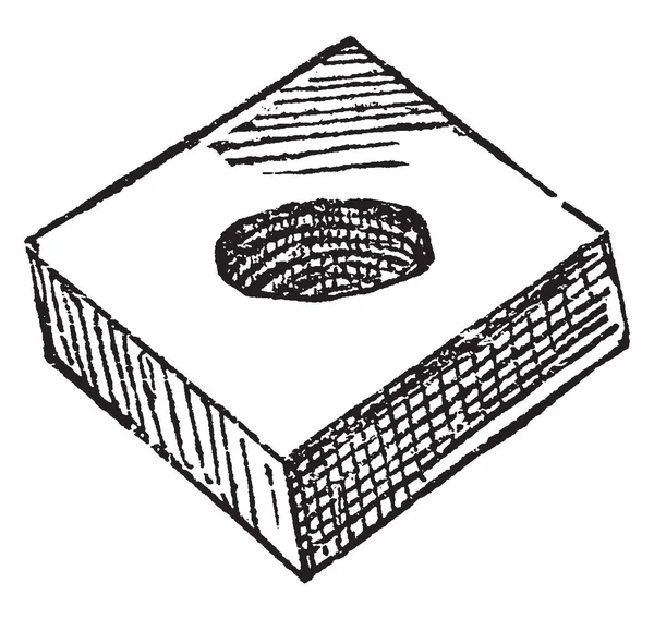 此插图表示螺母 它是一个小块持有螺栓 复古线条画或雕刻插图 — 图库矢量图片