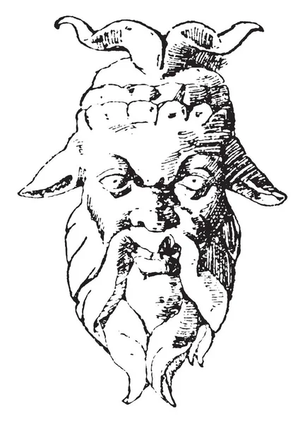 Головы Маски Римской Винтажной Линии Рисунок Гравировка Иллюстрации — стоковый вектор
