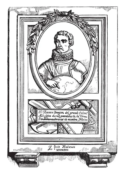 クリストファー コロンブス 1451 1506 彼はイタリアの探検家 ナビゲーター インディーズ ビンテージの線描画や彫刻イラストを求めて アメリカ大陸へのルートを発見したインドと植民の最初知事 — ストックベクタ