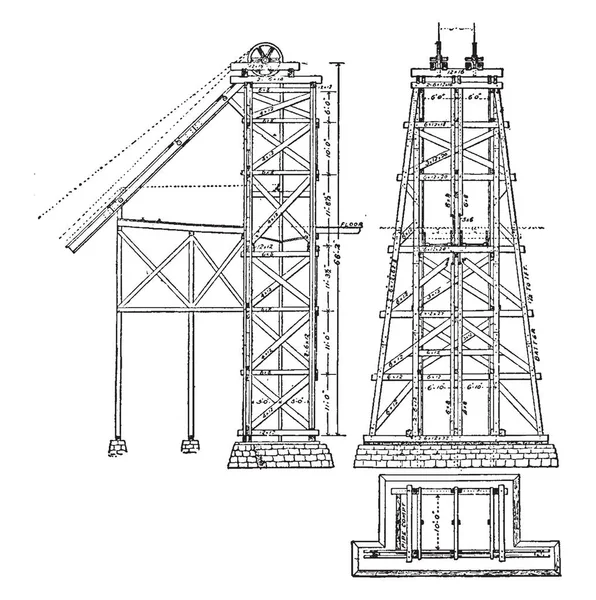 Esta Ilustración Representa Mining Headgear Hoist Tower Que Encuentra Eje — Archivo Imágenes Vectoriales