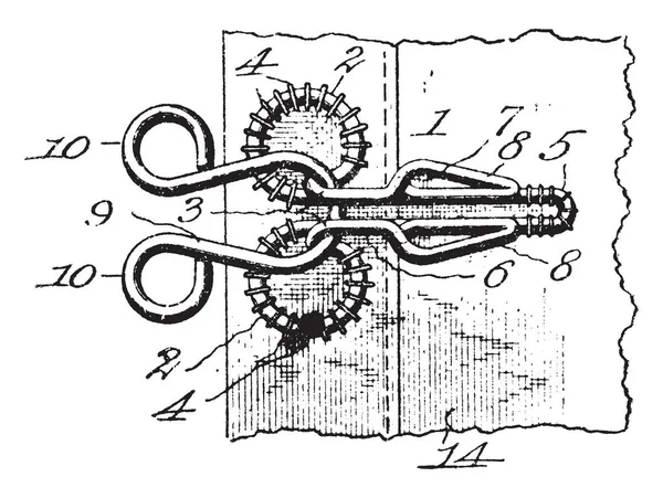 Plagget Fästelementet Har Krok Mekanism Vintage Linje Ritning Eller Gravyr — Stock vektor