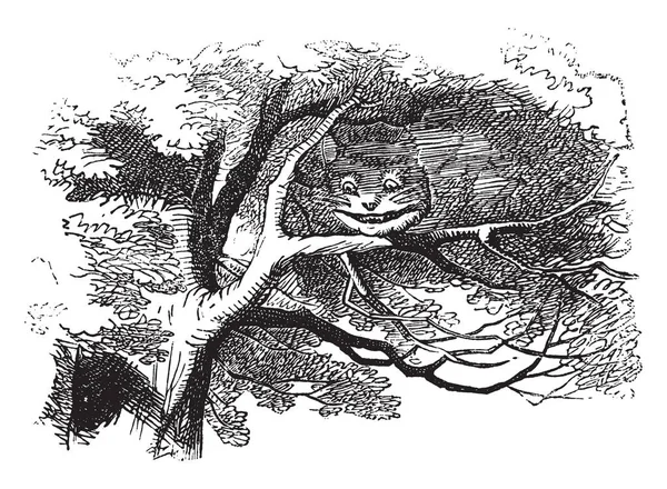 Котяче Обличчя Гілках Великого Дерева Вінтажний Малюнок Лінії Або Гравюрна — стоковий вектор