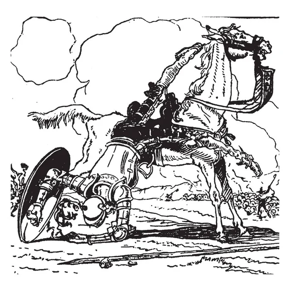 Don Quixote Esta Cena Mostra Homem Com Escudo Caindo Cavalo —  Vetores de Stock