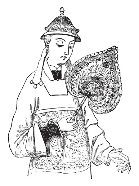 Eventail Chinois Illustration Gravée Vintage Encyclopédie Industrielle Lami 1875 — Image vectorielle