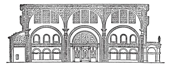 君士坦丁大教堂 马克森提乌斯大教堂的一部分 和平神庙 罗马论坛古建筑 复古线条绘画或雕刻插图 — 图库矢量图片