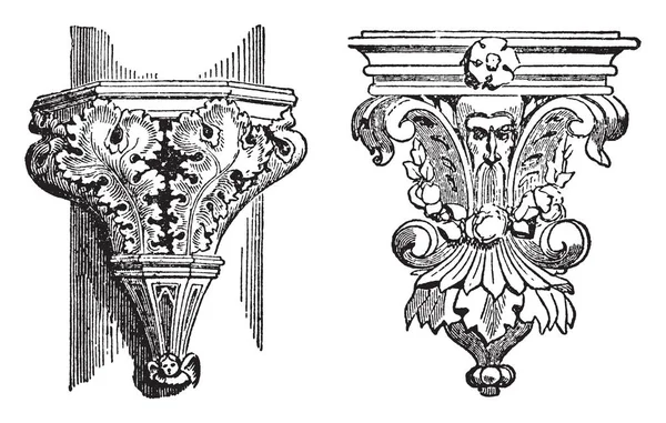 装饰支架是一个短 Piecem 铸造和铁 黄铜和青铜 复古线条画或雕刻插图 — 图库矢量图片