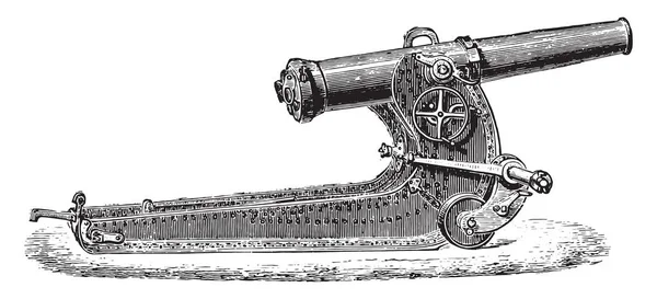 大炮短或155毫米榴弹炮在瞭望 复古雕刻插图 工业百科全书 1875 — 图库矢量图片