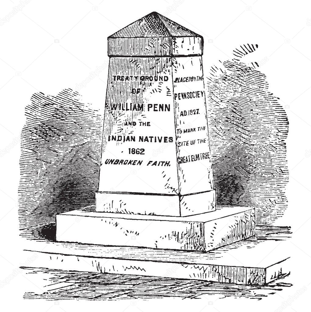 The Treaty monument in Kensington,London,vintage line drawing or engraving illustration.