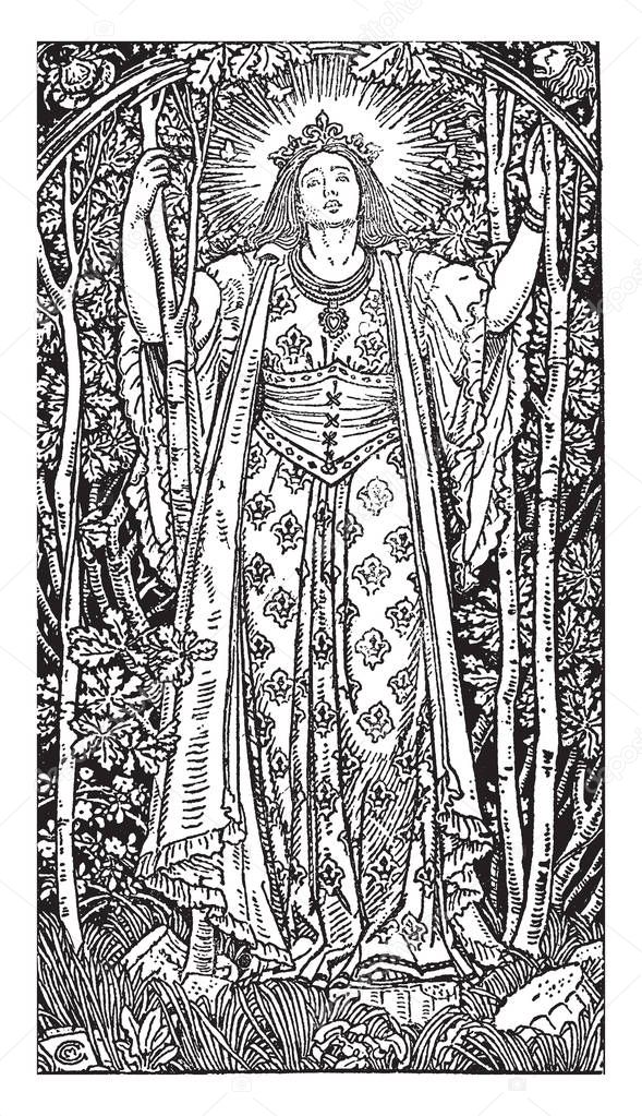 Midsummer found in the English Illustration Magazine, it is actual solstice or take place dates vary between different cultures, vintage line drawing or engraving illustration.