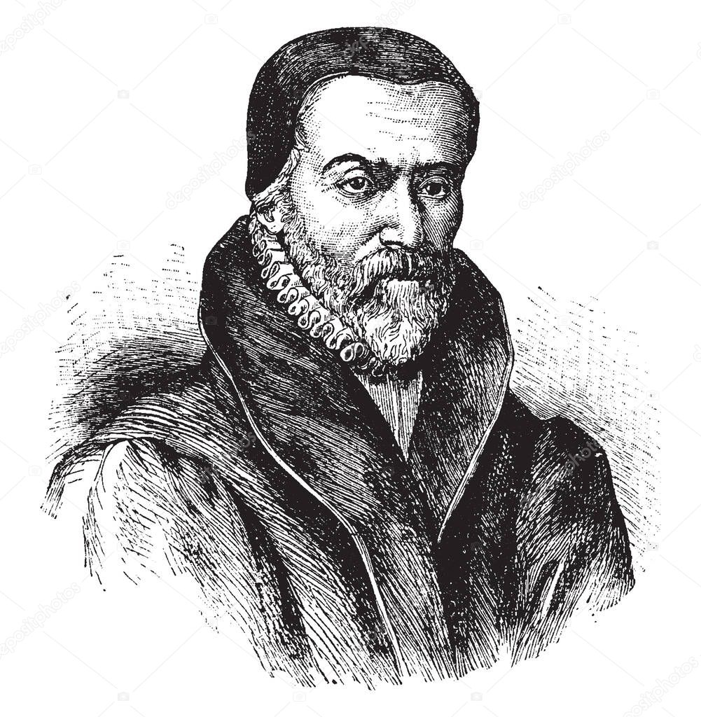 William Tyndale, 1494-1536, he was an English scholar and protestant reformer, vintage line drawing or engraving illustration