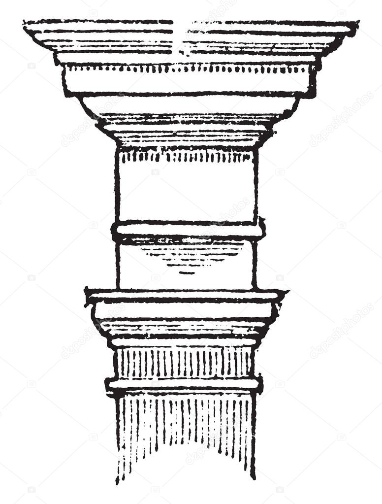 Tuscan order, arch, architecture, column, flinting, order, ornament, pillar, tuscan, vintage line drawing or engraving illustration.