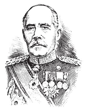 Genel Kuroki, 1844-1923, o bir Japon İmparatorluk Ordusu, vintage çizgi çizme veya oyma illüstrasyon generaldi