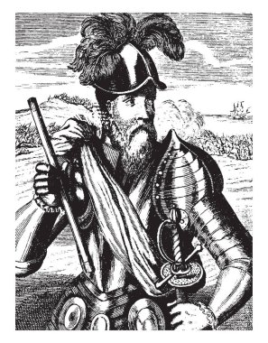 Francisco Pizarro, c.? 1471-1541, İnka İmparatorluğu, vintage çizgi çizme veya oyma illüstrasyon fethetti bir sefer götüren İspanyol konkistador yapıldı.