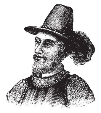 Juan Ponce de Leon, 1474-1521, o İspanyol kaşif, fatih ve Porto Riko, vintage çizgi çizme veya oyma illüstrasyon ilk valisi oldu