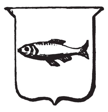 Hanedanlık armaları, Naiant kalkan, vintage çizgi çizme veya oyma illüstrasyon bir balık var.