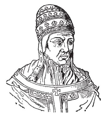 Saint Boniface, c. 675-754 AD, he was the patron saint of Germania, the first archbishop of Mainz and the apostle of the Germans, vintage line drawing or engraving illustration clipart