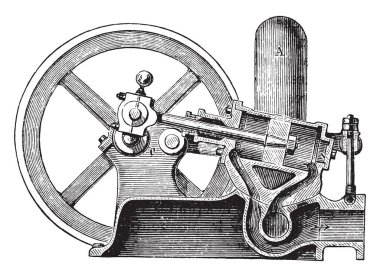 Basınçlı su motoru, vintage oyulmuş illüstrasyon salınan. Endüstriyel ansiklopedi E.-O. Lami - 1875