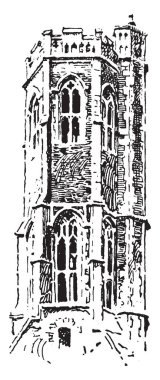 Fener Kulesi, gri Friars, King's lynn, Gotik mimarisi, fener kulesi, sık sık yer, kiliseler, Norfolk, İngiltere'de, vintage çizgi çizme veya oyma illüstrasyon friary çapraz Merkezi.