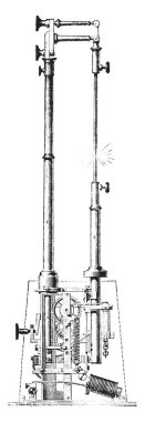 Elektrik meşale veya düzenleyici M V kanaryası, vintage illüstrasyon kazınmış. Endüstriyel ansiklopedi E.-O. Lami - 1875