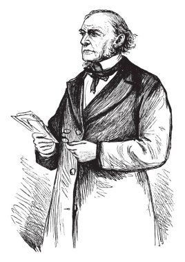 William Ewart Gladstone, o 1809-1898, oldu bir İngiliz Liberal devlet adamı, muhafazakar politikacı, Başbakan İngiltere, Başbakan ve Maliye ve milletvekili, vintage çizgi çizme veya oyma illüstrasyon