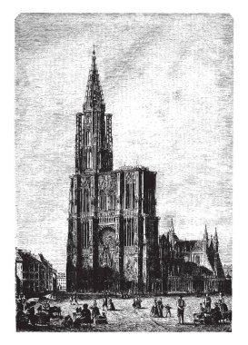 Strassburg katedral Gotik mimarisi, vintage çizgi çizme veya oyma illüstrasyon en görkemli örnekleri arasında sınıflandırılır.