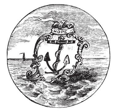 Resmi mühür, U.S. devlet Rhode Island'ın, 1889 yılında, bu daire şekli mührü ile tekne çapa, kalkan umut kalkan üstüne bulunmakta vardır, ayrıca deniz ve gemi arka plan, vintage çizgi çizme veya oyma illüstrasyon vardır 